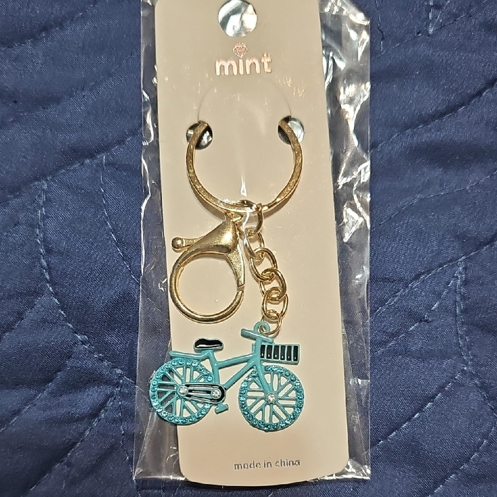 Mint Gold and Blue Bicycle Keychain Bag Charm New